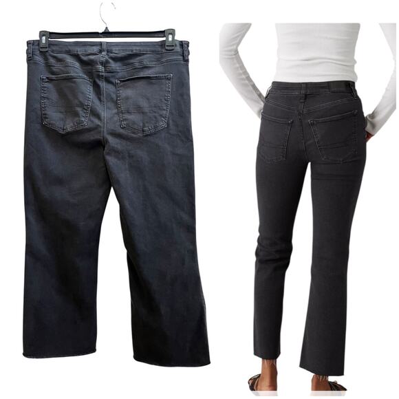 American Eagle Next Level Stretch Black Wash Kick Boot Crop Jean Plus Size 18R - Picture 3 of 12